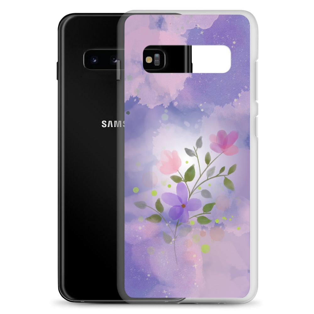 abstract Samsung phone case, flowers on a lilac Bg