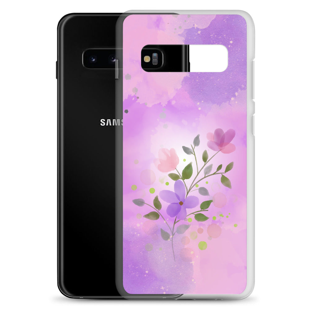 abstract Samsung phone case, flowers on pink Bg