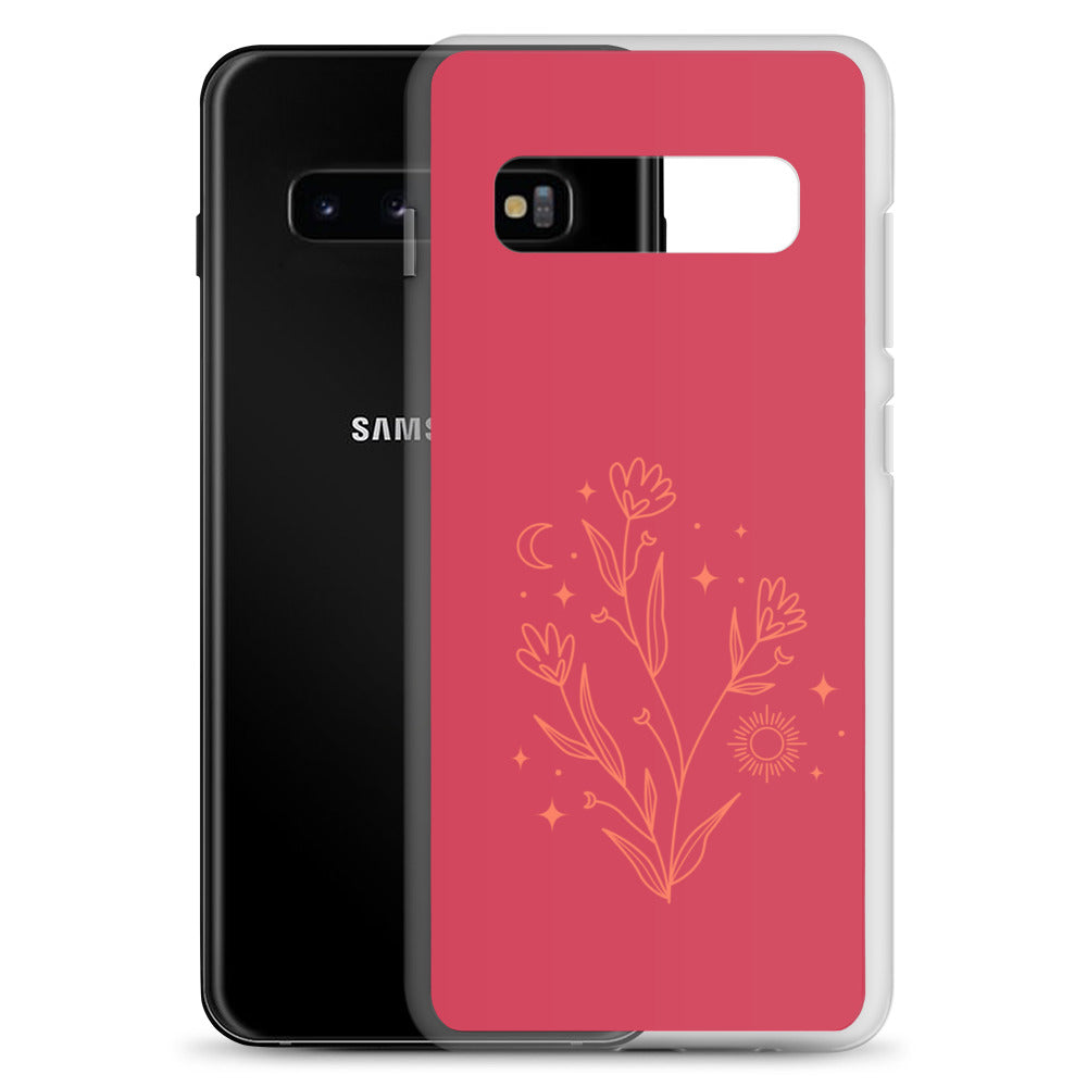 abstract Samsung phone case flowers on red Bg