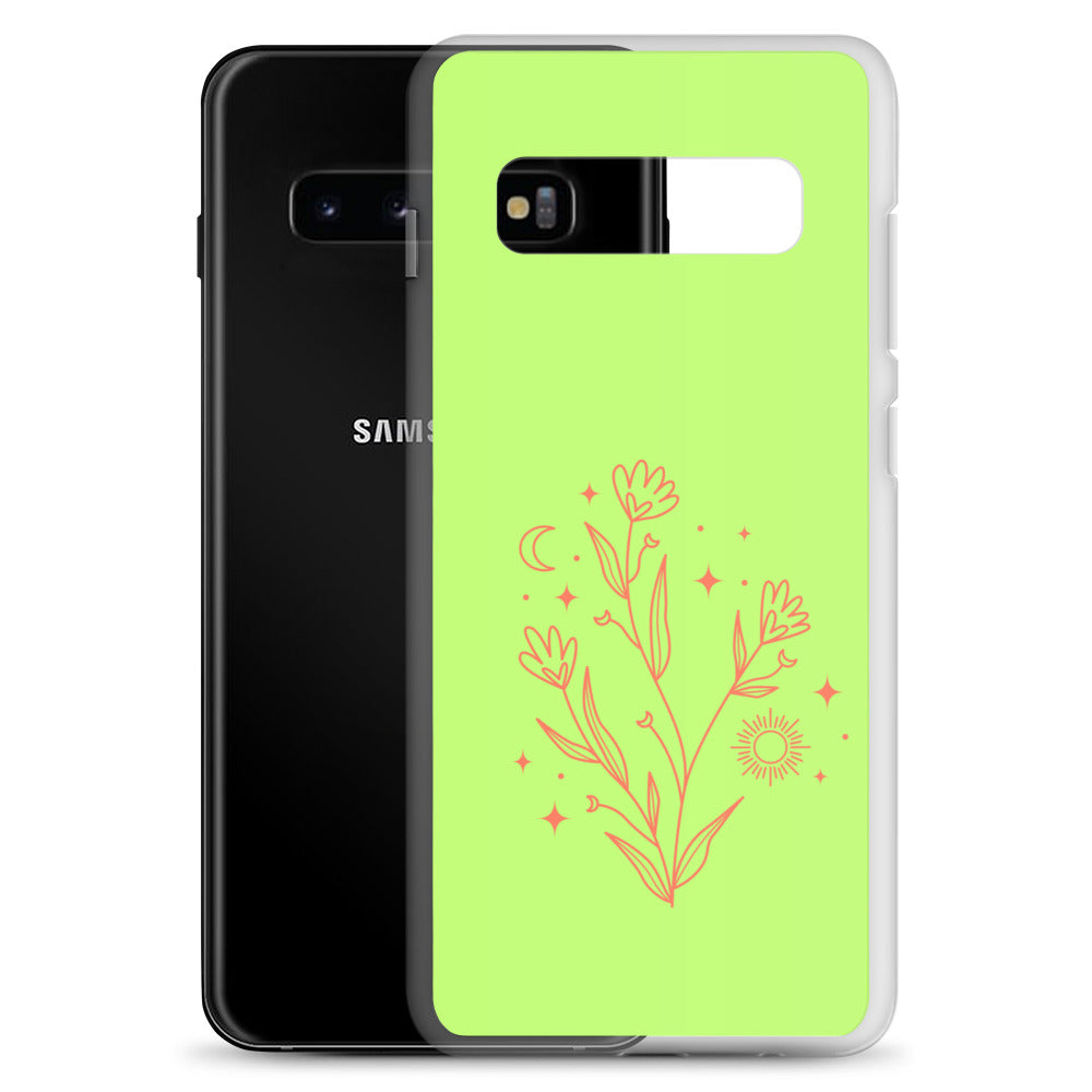 abstract Samsung phone case on a light green Bg