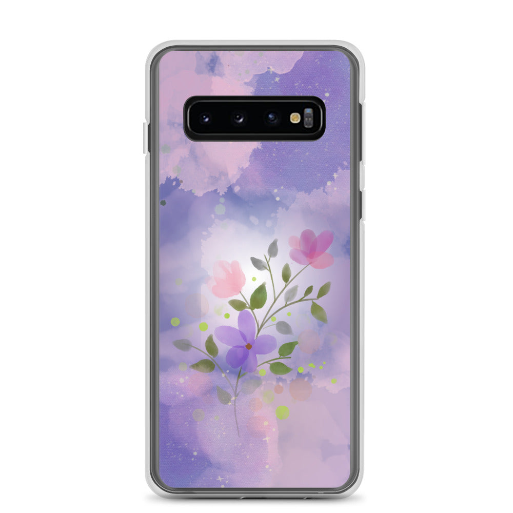 abstract Samsung phone case, flowers on a lilac Bg