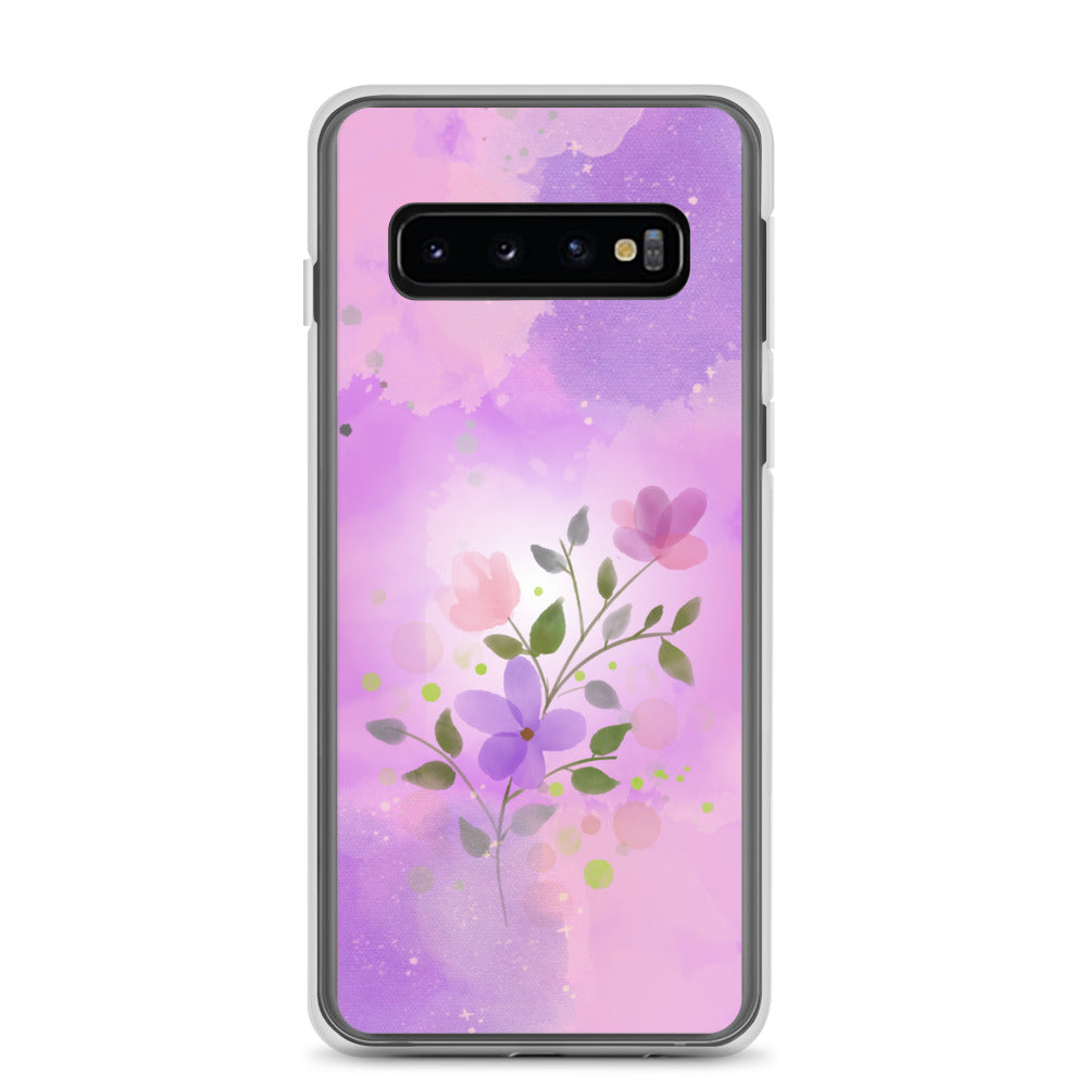 abstract Samsung phone case, flowers on pink Bg