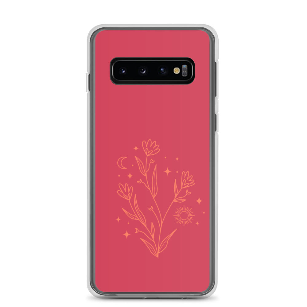 abstract Samsung phone case flowers on red Bg