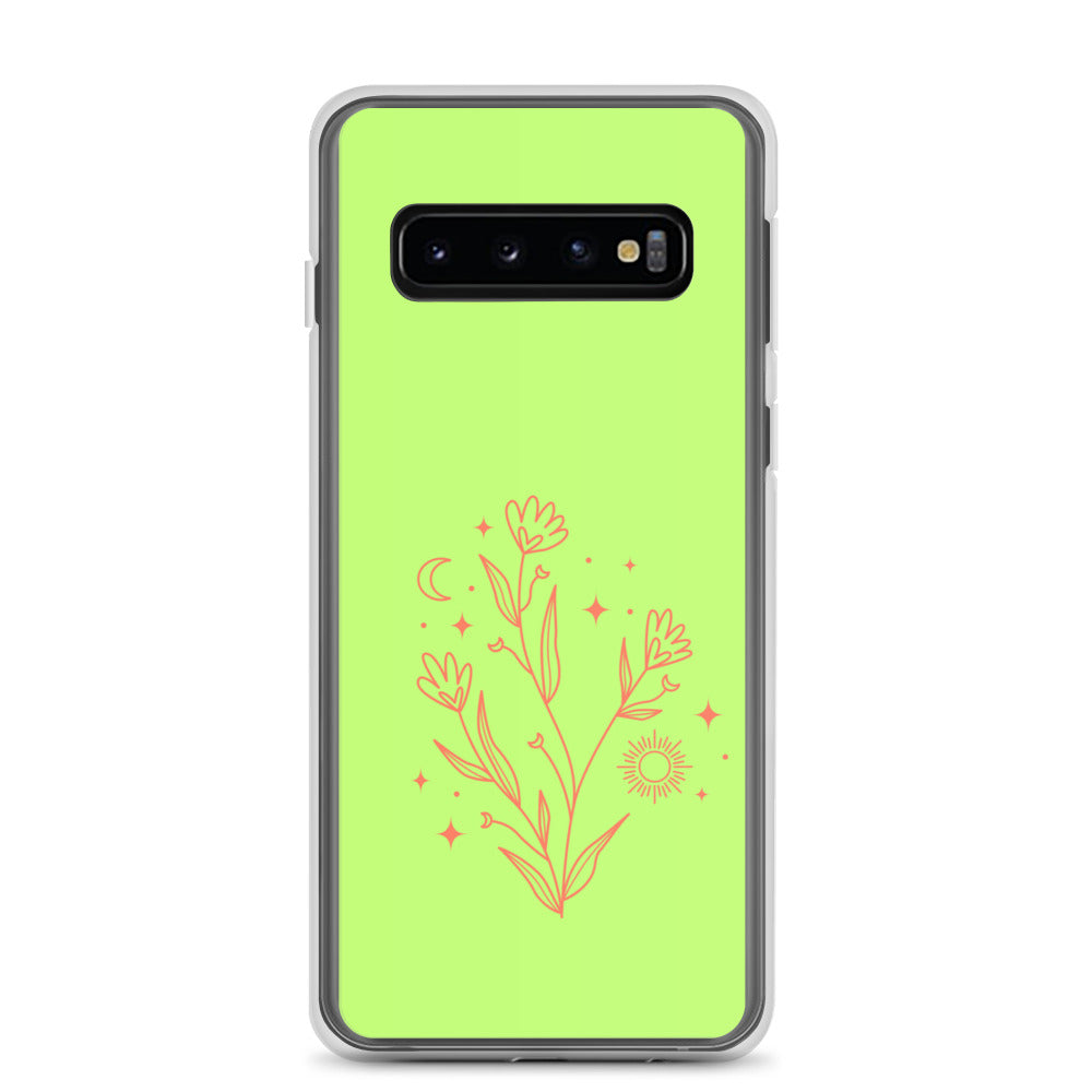 abstract Samsung phone case on a light green Bg