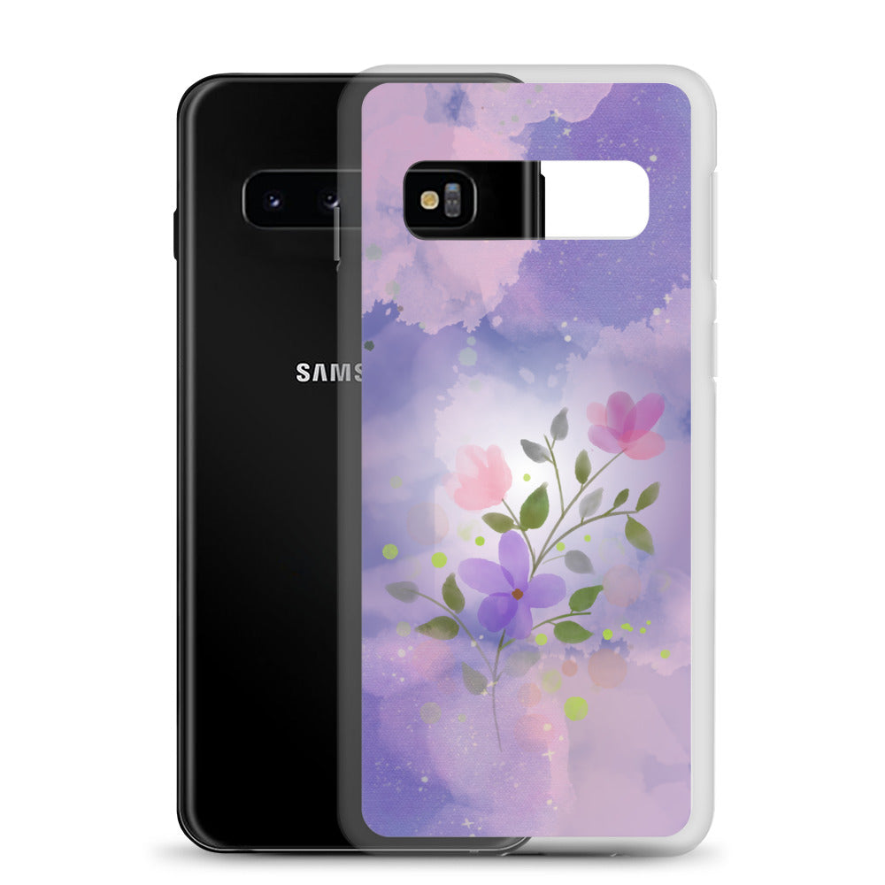 abstract Samsung phone case, flowers on a lilac Bg