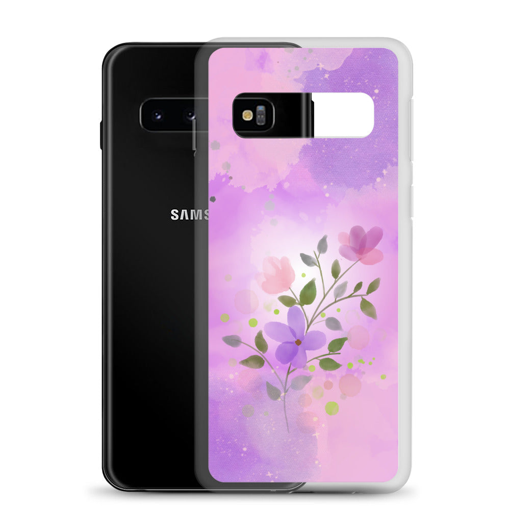 abstract Samsung phone case, flowers on pink Bg