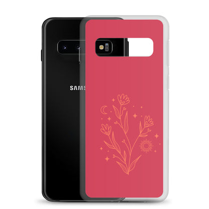 abstract Samsung phone case flowers on red Bg