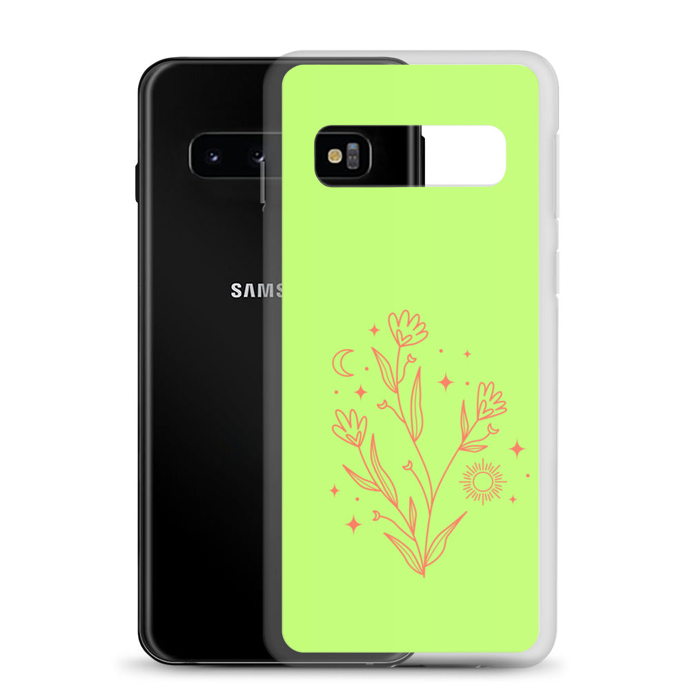 abstract Samsung phone case on a light green Bg