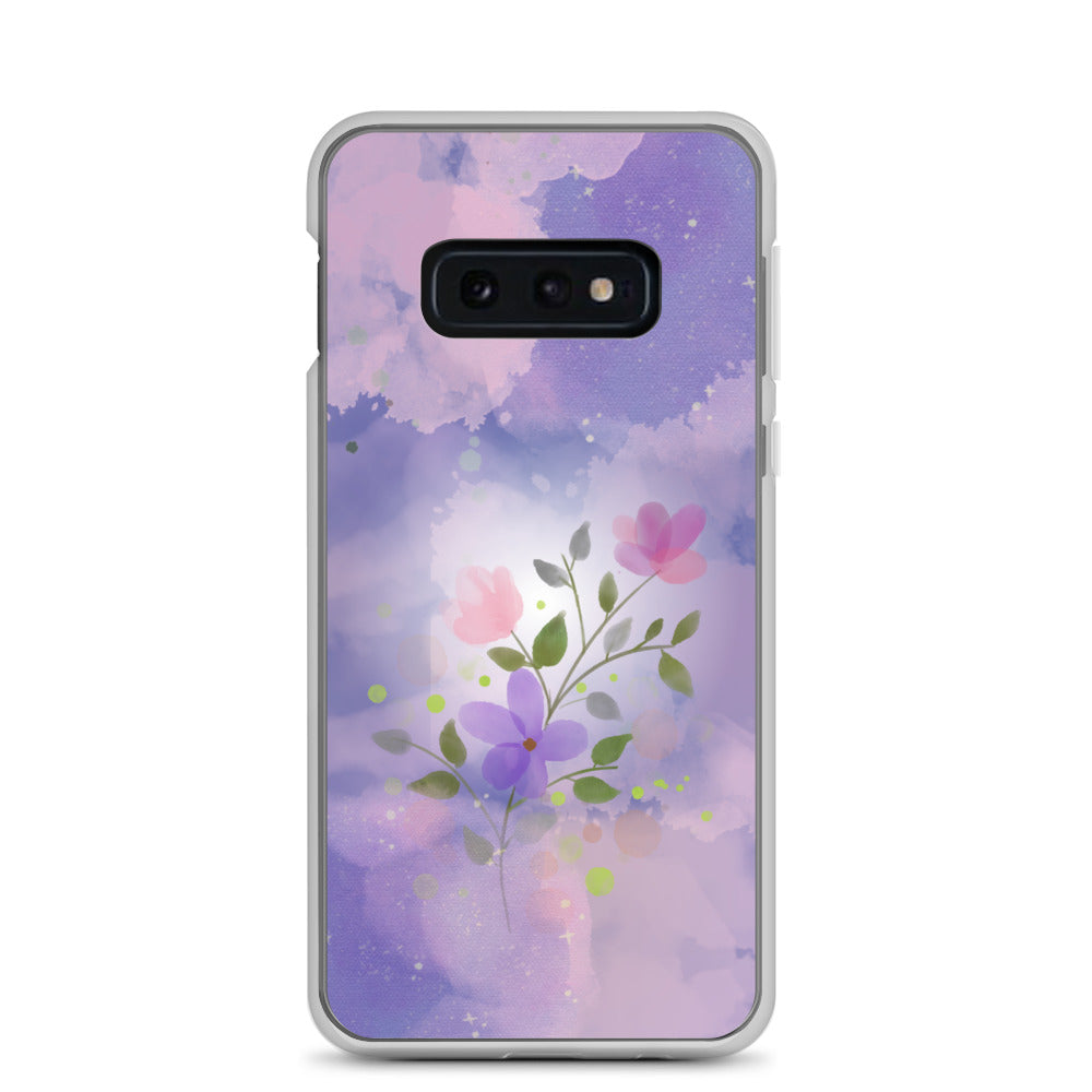 abstract Samsung phone case, flowers on a lilac Bg