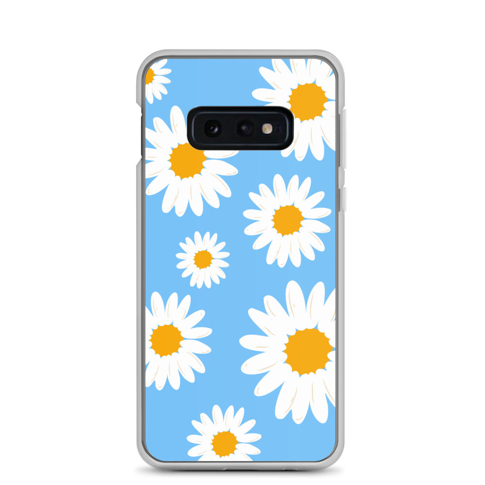 abstract Samsung phone case daisies on a blue Bg