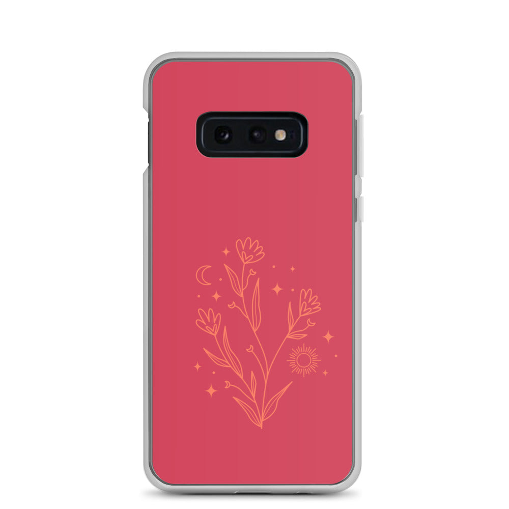 abstract Samsung phone case flowers on red Bg