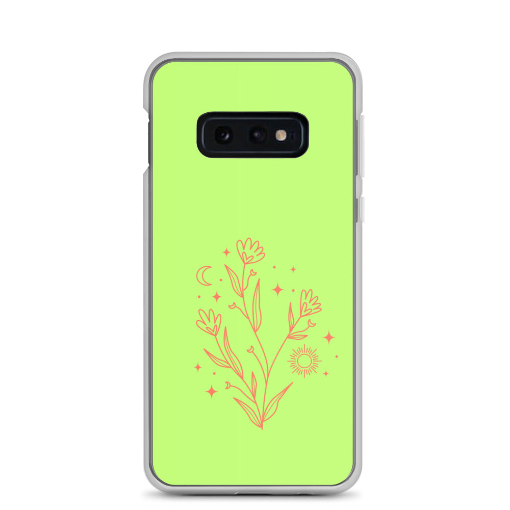 abstract Samsung phone case on a light green Bg