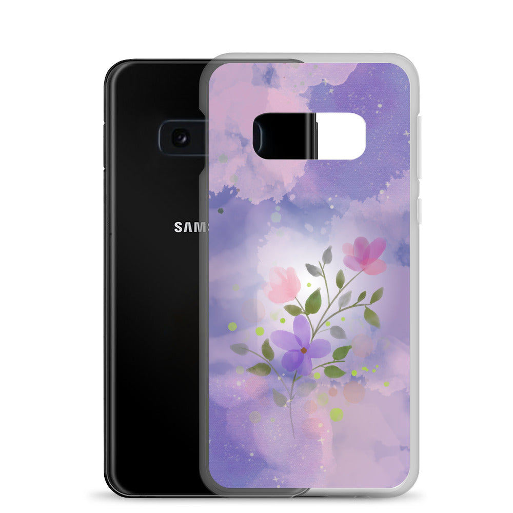 abstract Samsung phone case, flowers on a lilac Bg