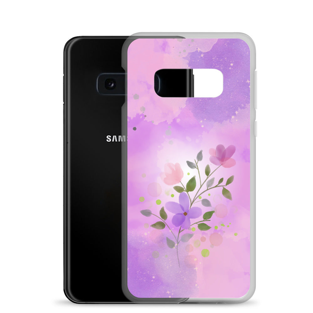 abstract Samsung phone case, flowers on pink Bg