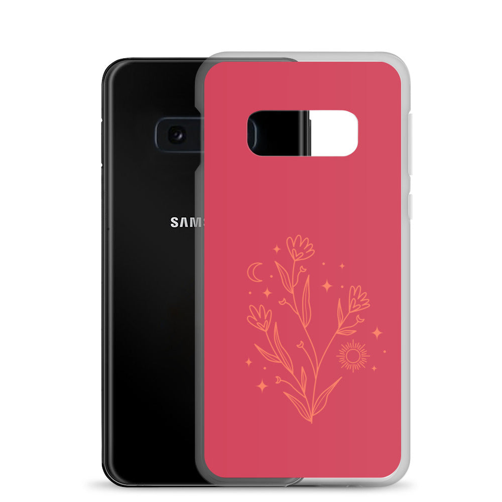 abstract Samsung phone case flowers on red Bg