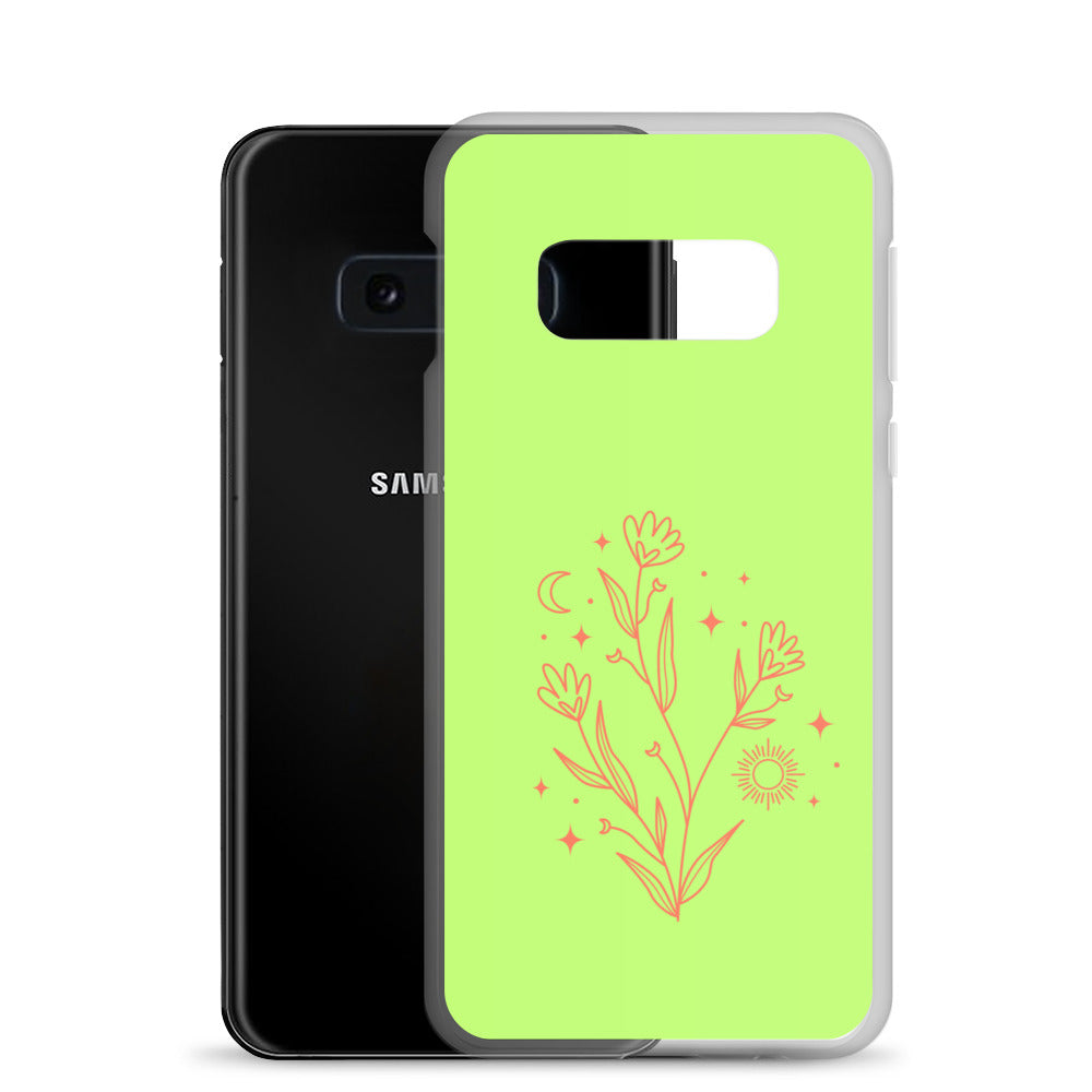 abstract Samsung phone case on a light green Bg