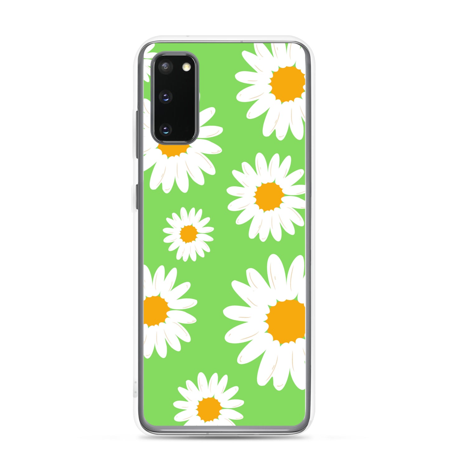 abstract Samsung phone case daisies on a green Bg