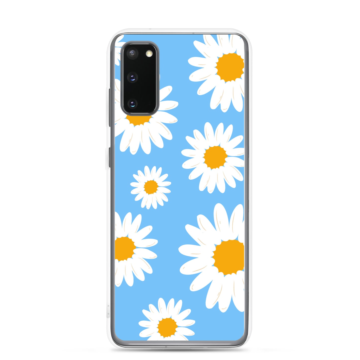 abstract Samsung phone case daisies on a blue Bg