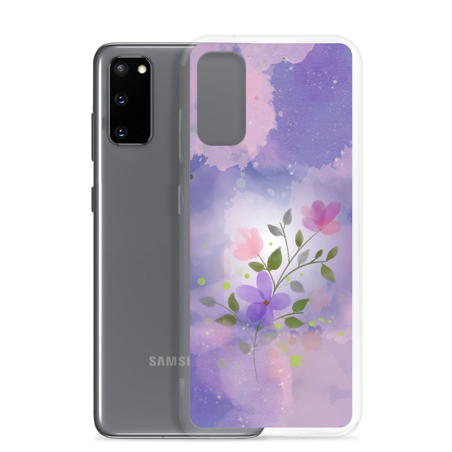 abstract Samsung phone case, flowers on a lilac Bg