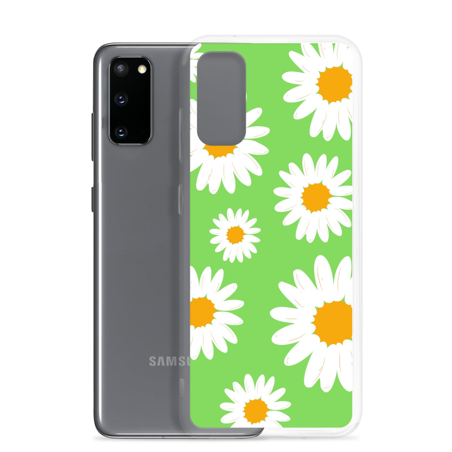 abstract Samsung phone case daisies on a green Bg