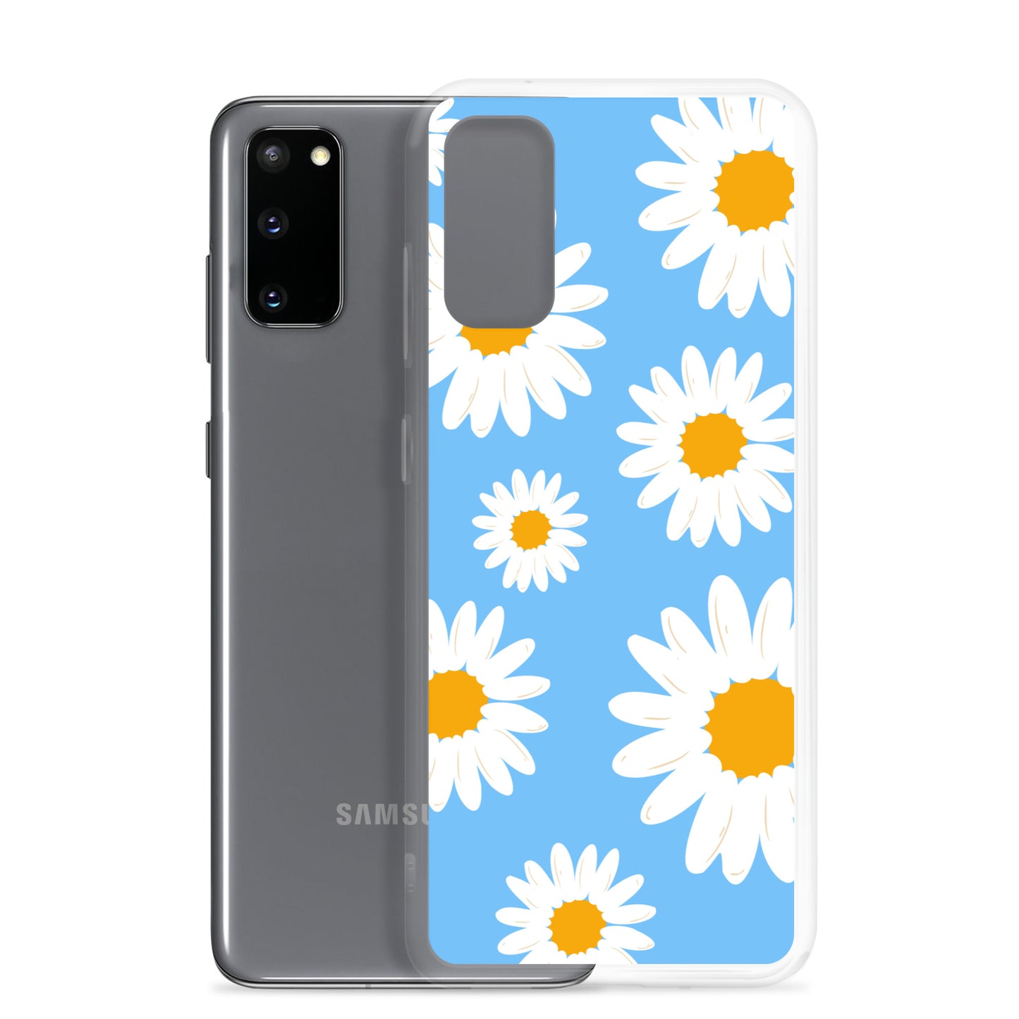 abstract Samsung phone case daisies on a blue Bg