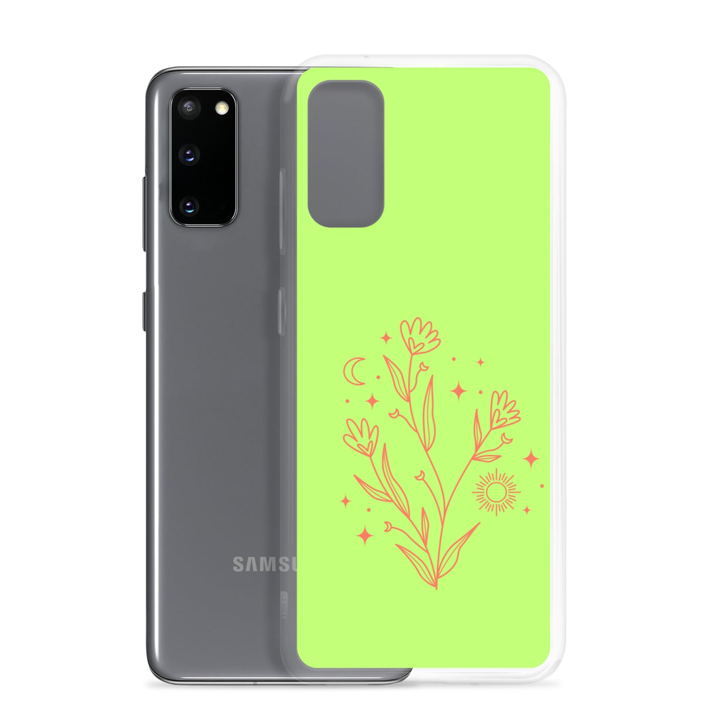 abstract Samsung phone case on a light green Bg