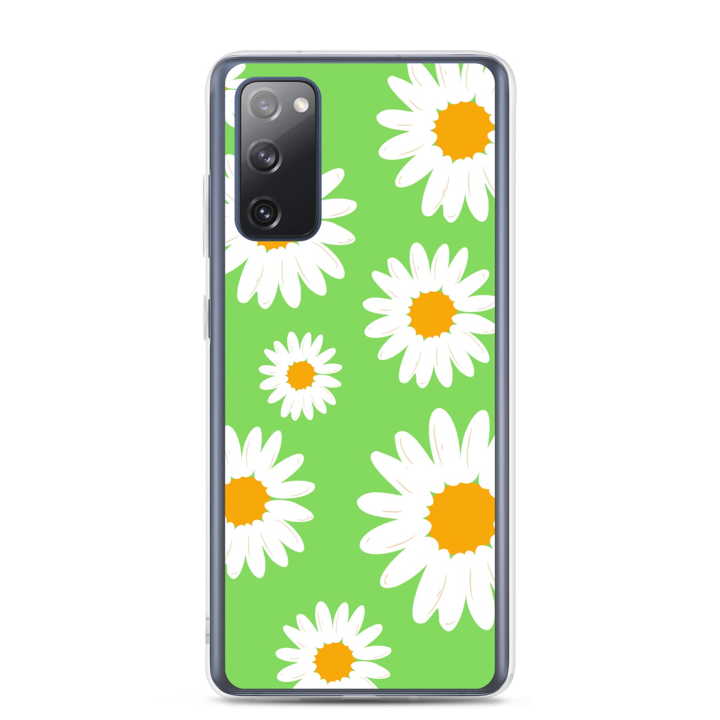 abstract Samsung phone case daisies on a green Bg