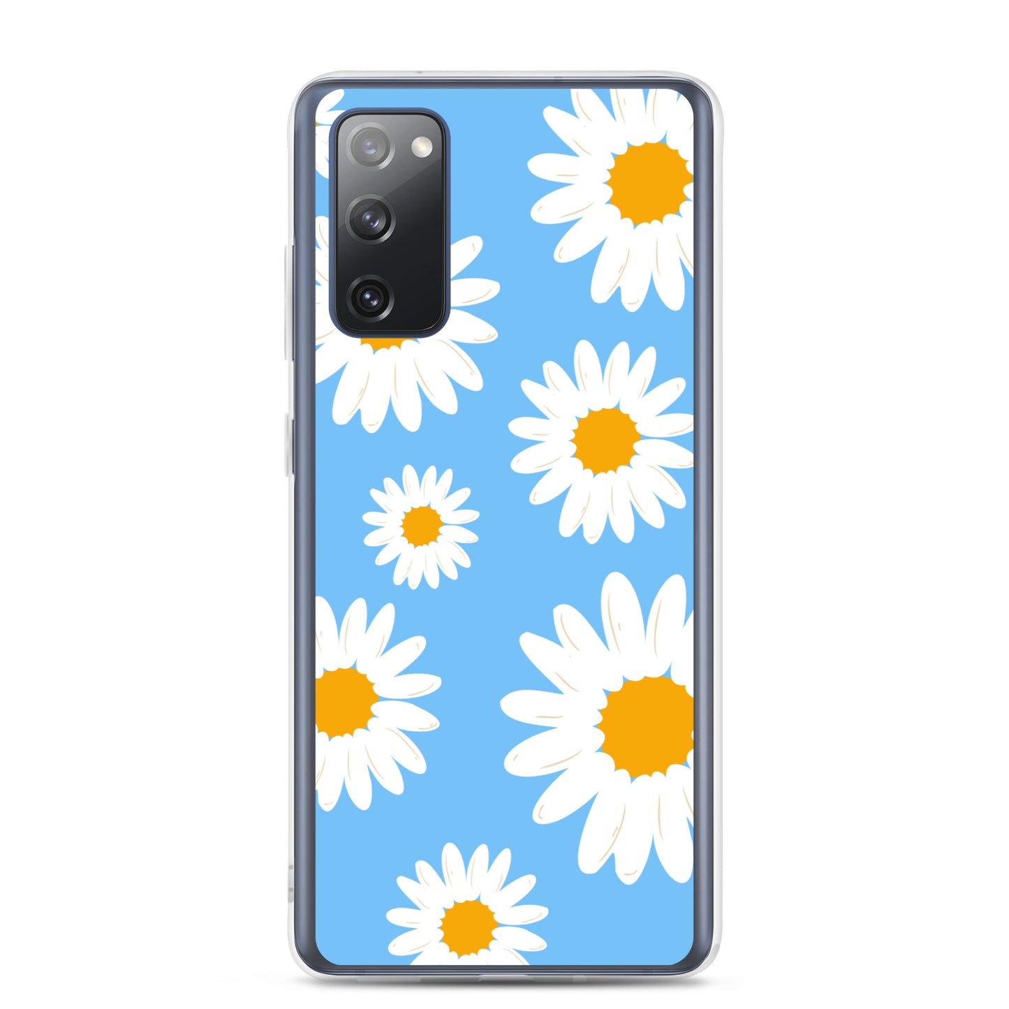 abstract Samsung phone case daisies on a blue Bg