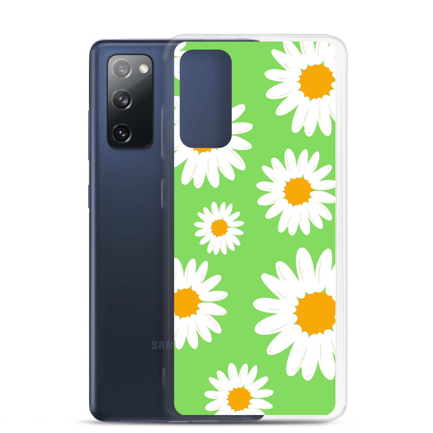 abstract Samsung phone case daisies on a green Bg