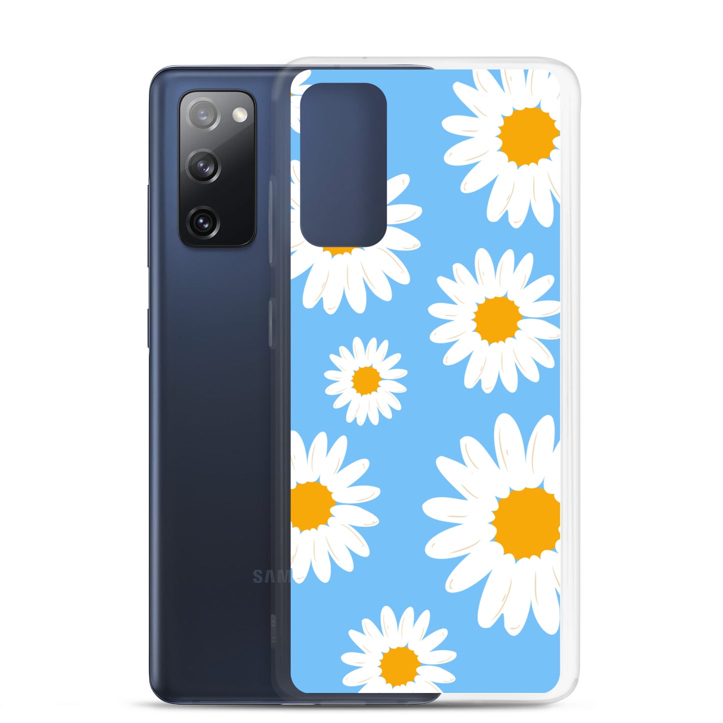 abstract Samsung phone case daisies on a blue Bg