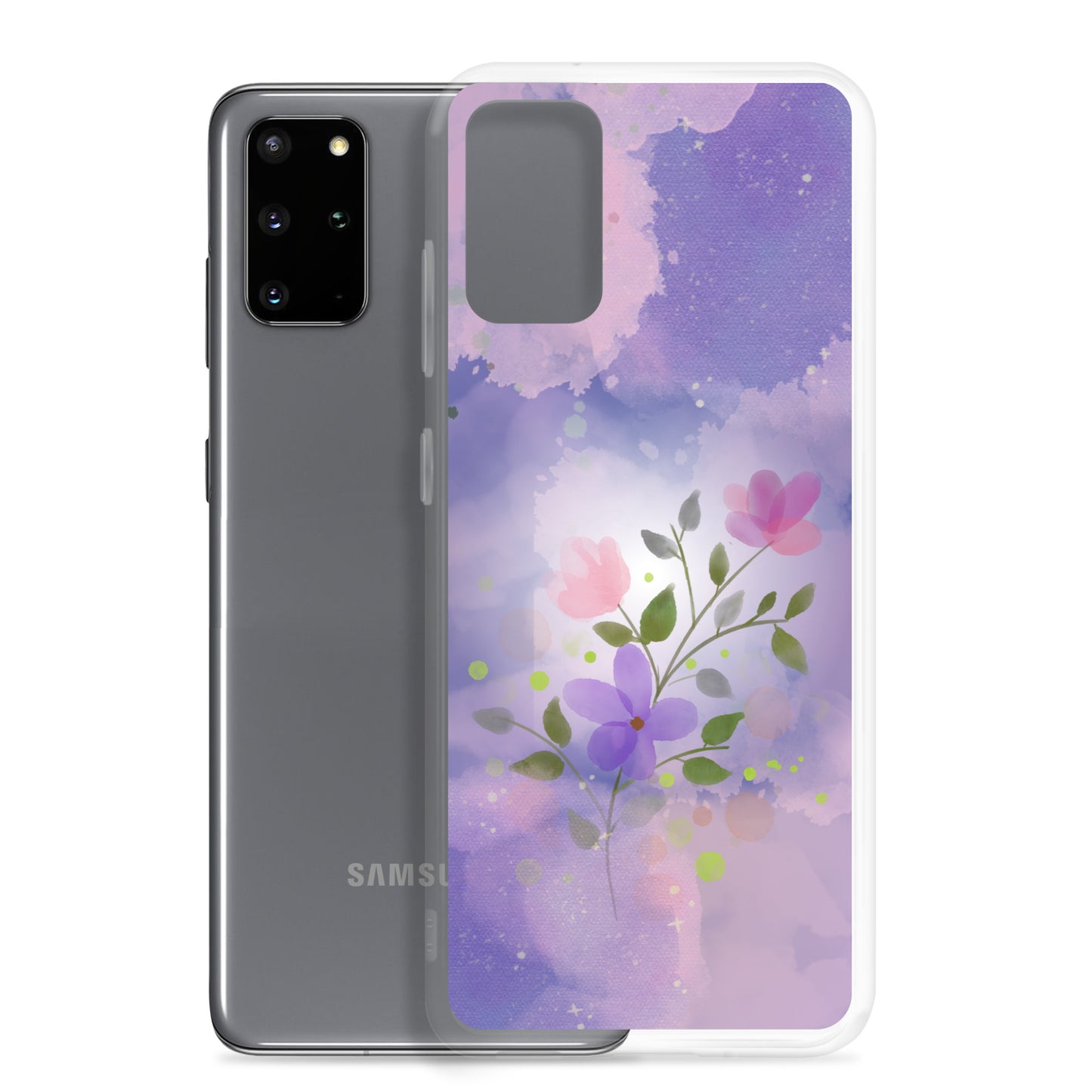 abstract Samsung phone case, flowers on a lilac Bg