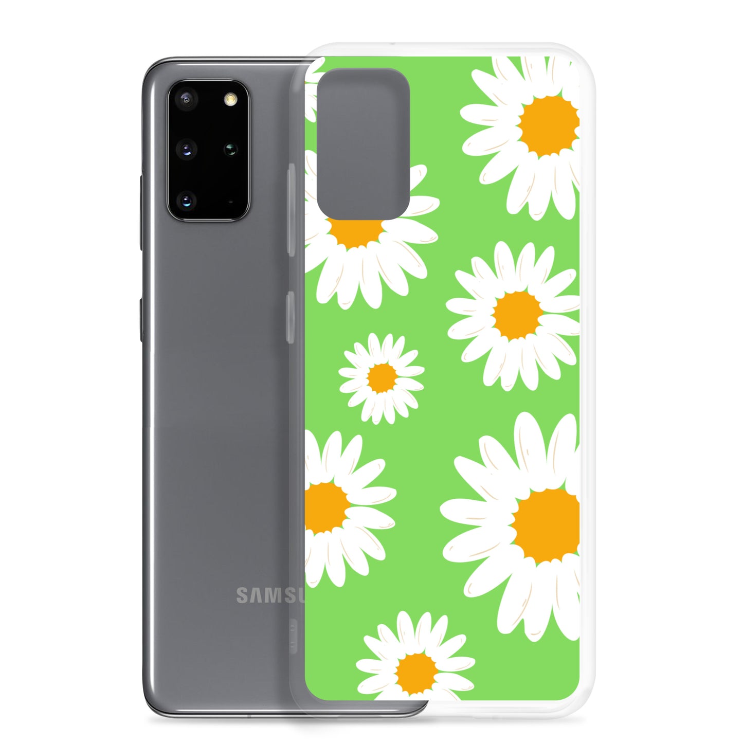 abstract Samsung phone case daisies on a green Bg