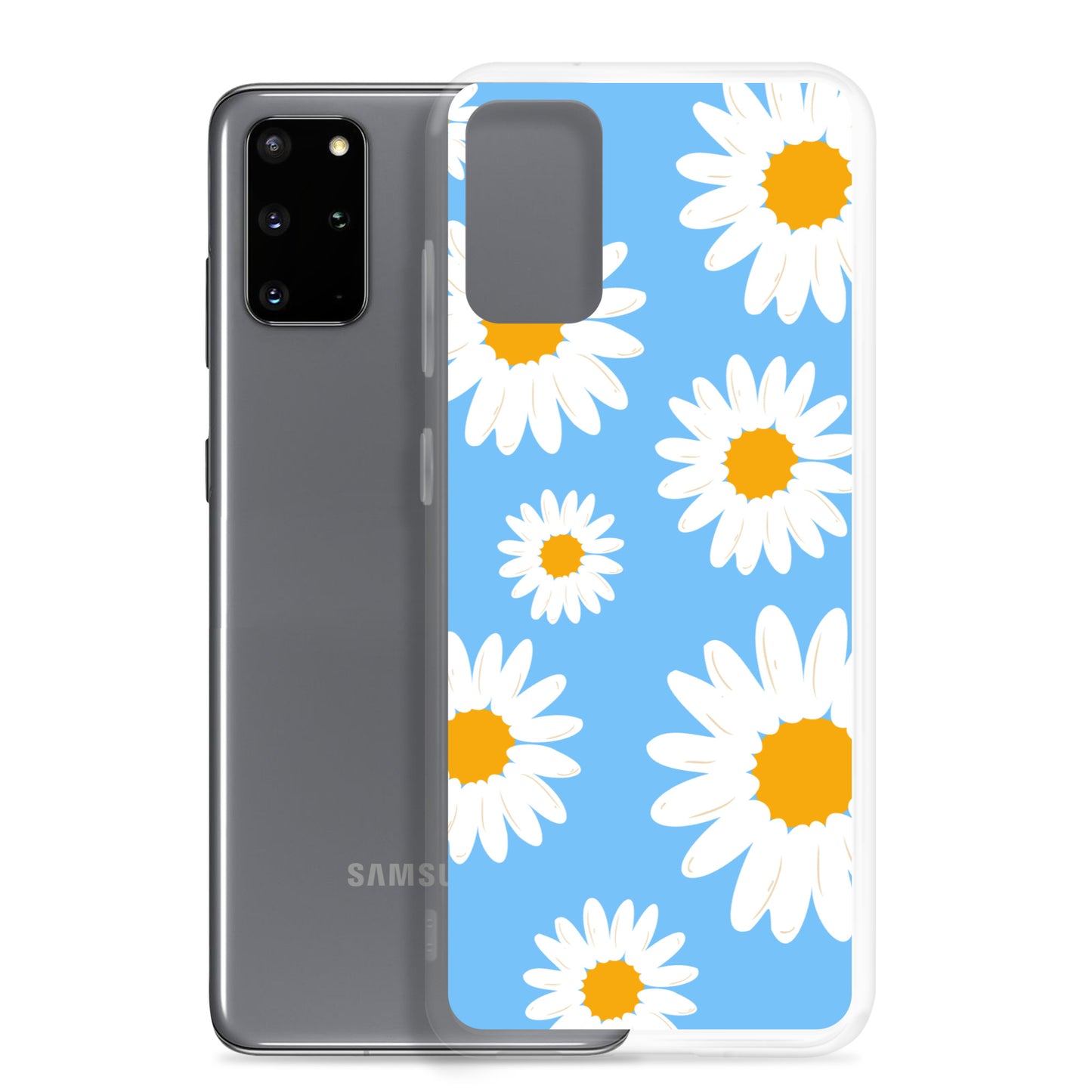 abstract Samsung phone case daisies on a blue Bg