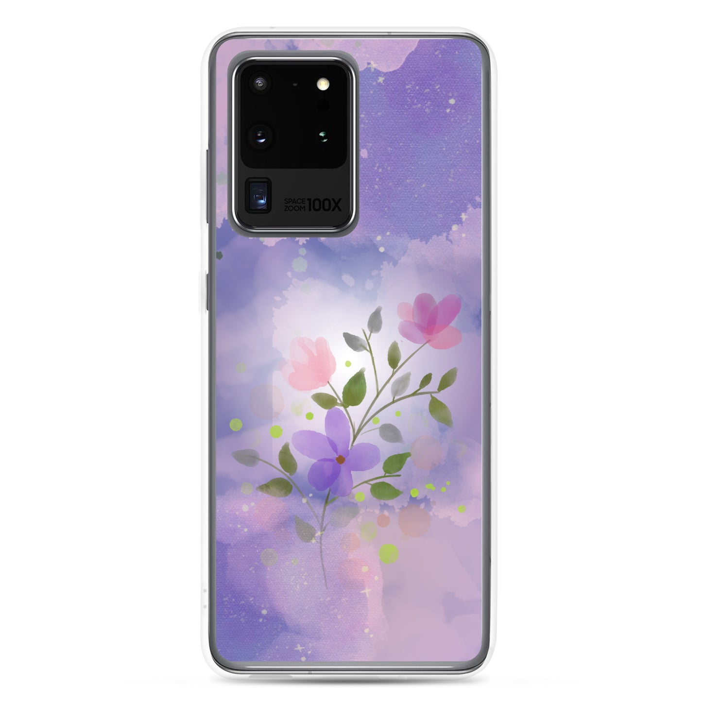 abstract Samsung phone case, flowers on a lilac Bg