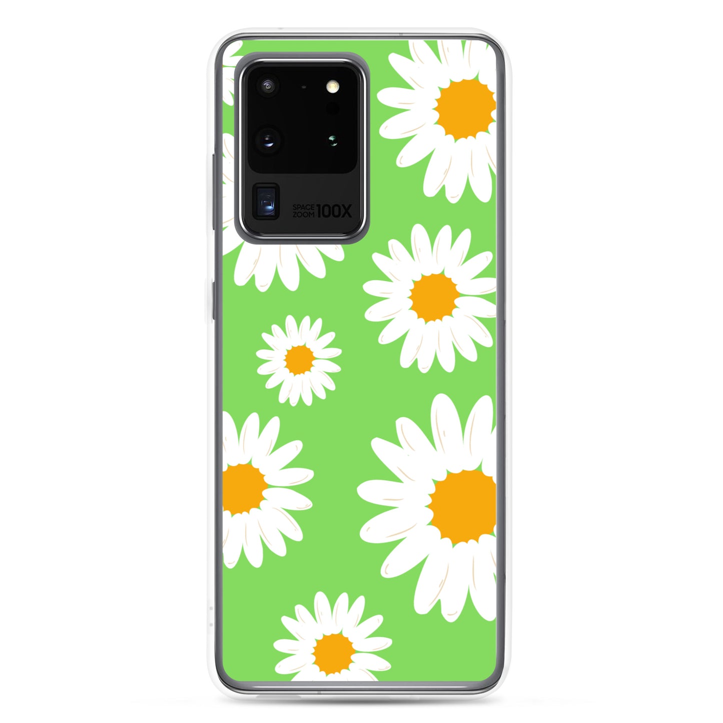 abstract Samsung phone case daisies on a green Bg