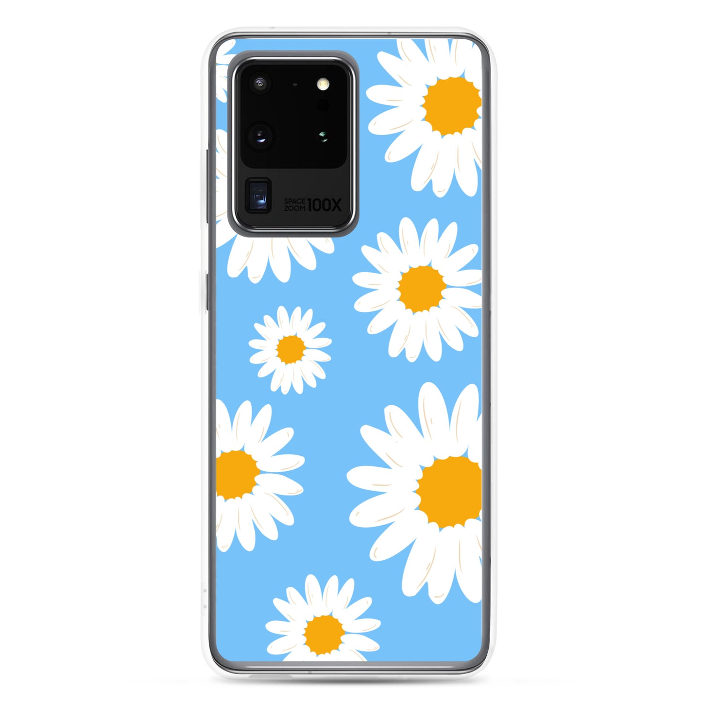 abstract Samsung phone case daisies on a blue Bg