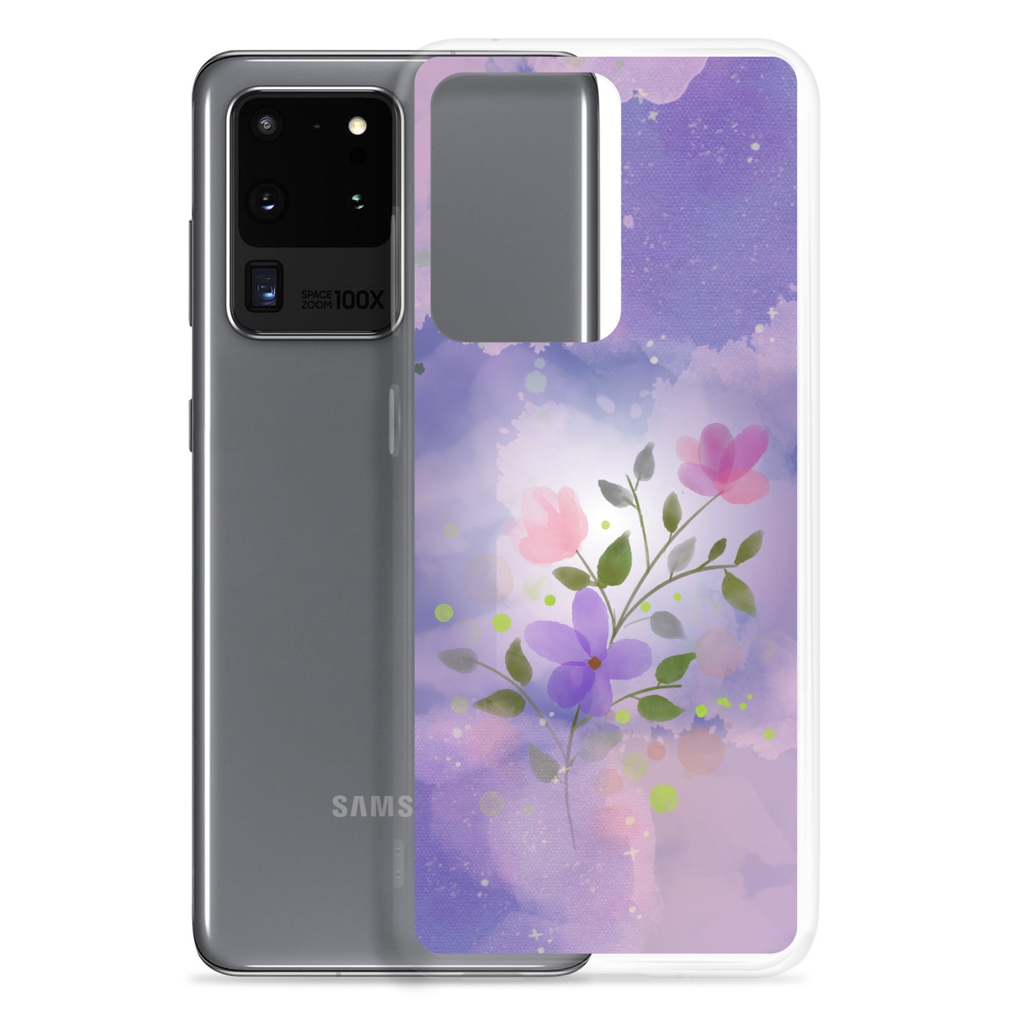 abstract Samsung phone case, flowers on a lilac Bg