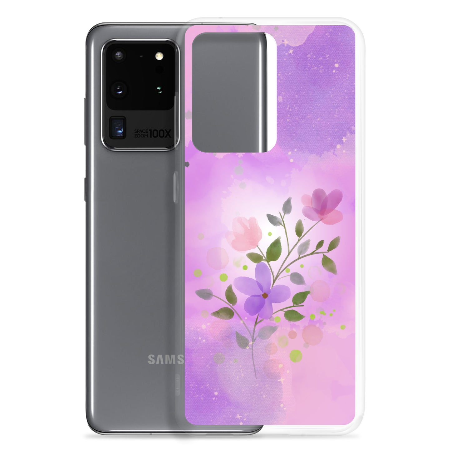 abstract Samsung phone case, flowers on pink Bg