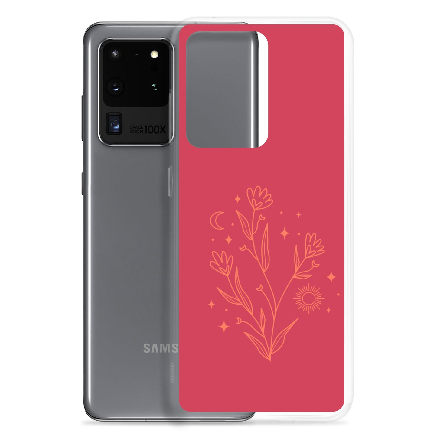 abstract Samsung phone case flowers on red Bg