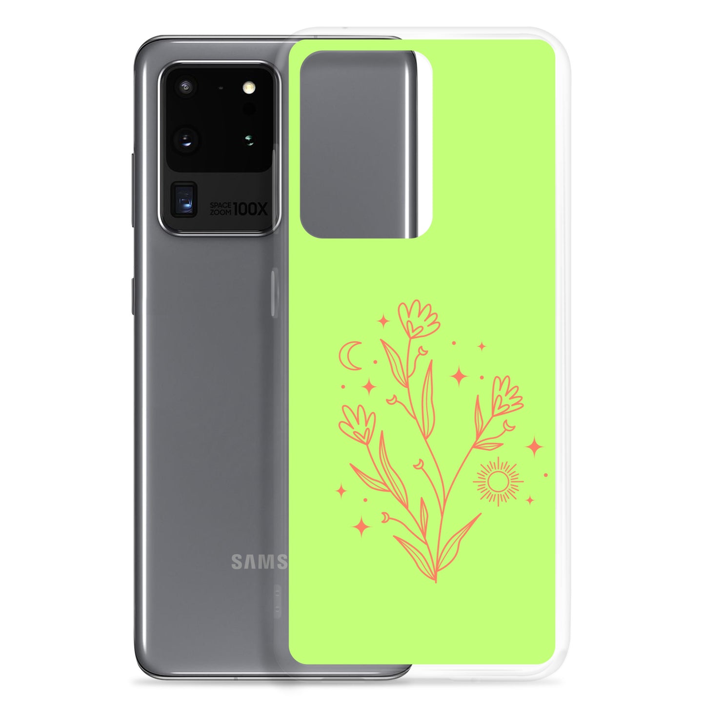 abstract Samsung phone case on a light green Bg