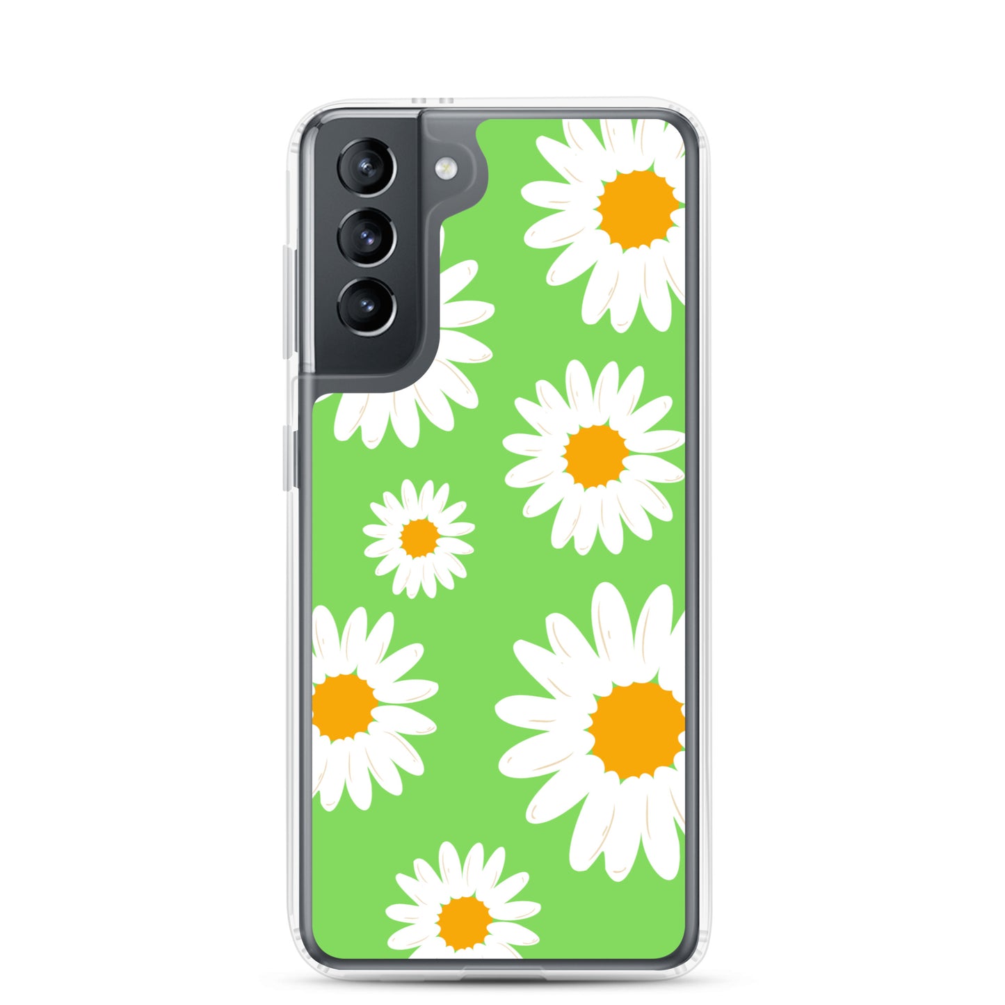 abstract Samsung phone case daisies on a green Bg