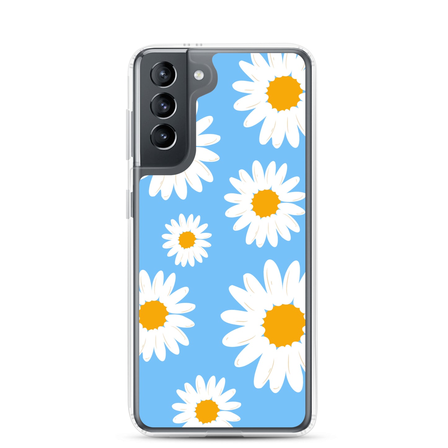 abstract Samsung phone case daisies on a blue Bg