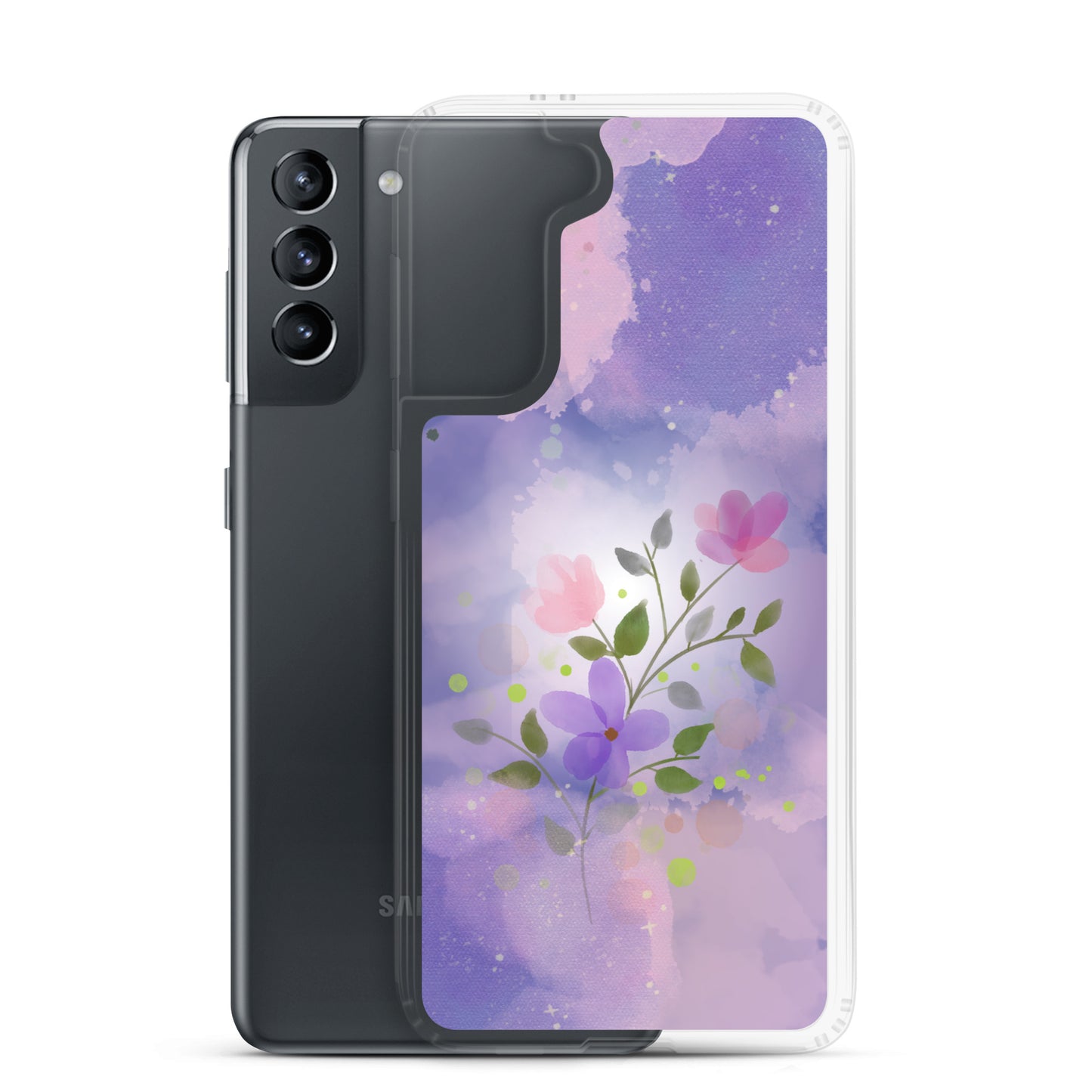 abstract Samsung phone case, flowers on a lilac Bg