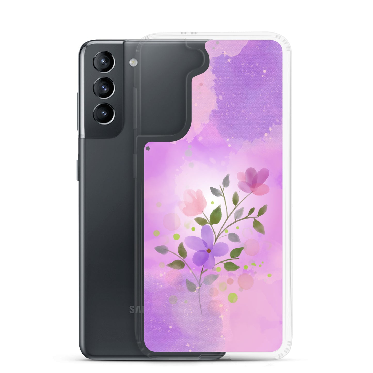 abstract Samsung phone case, flowers on pink Bg