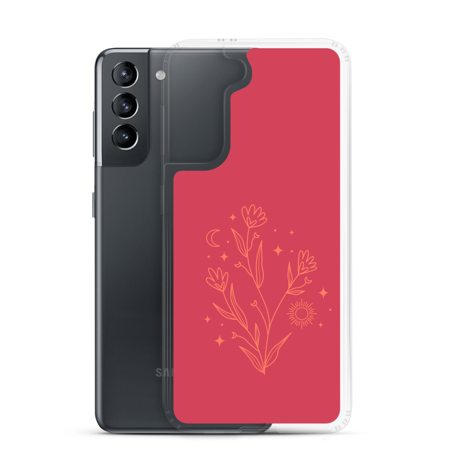 abstract Samsung phone case flowers on red Bg