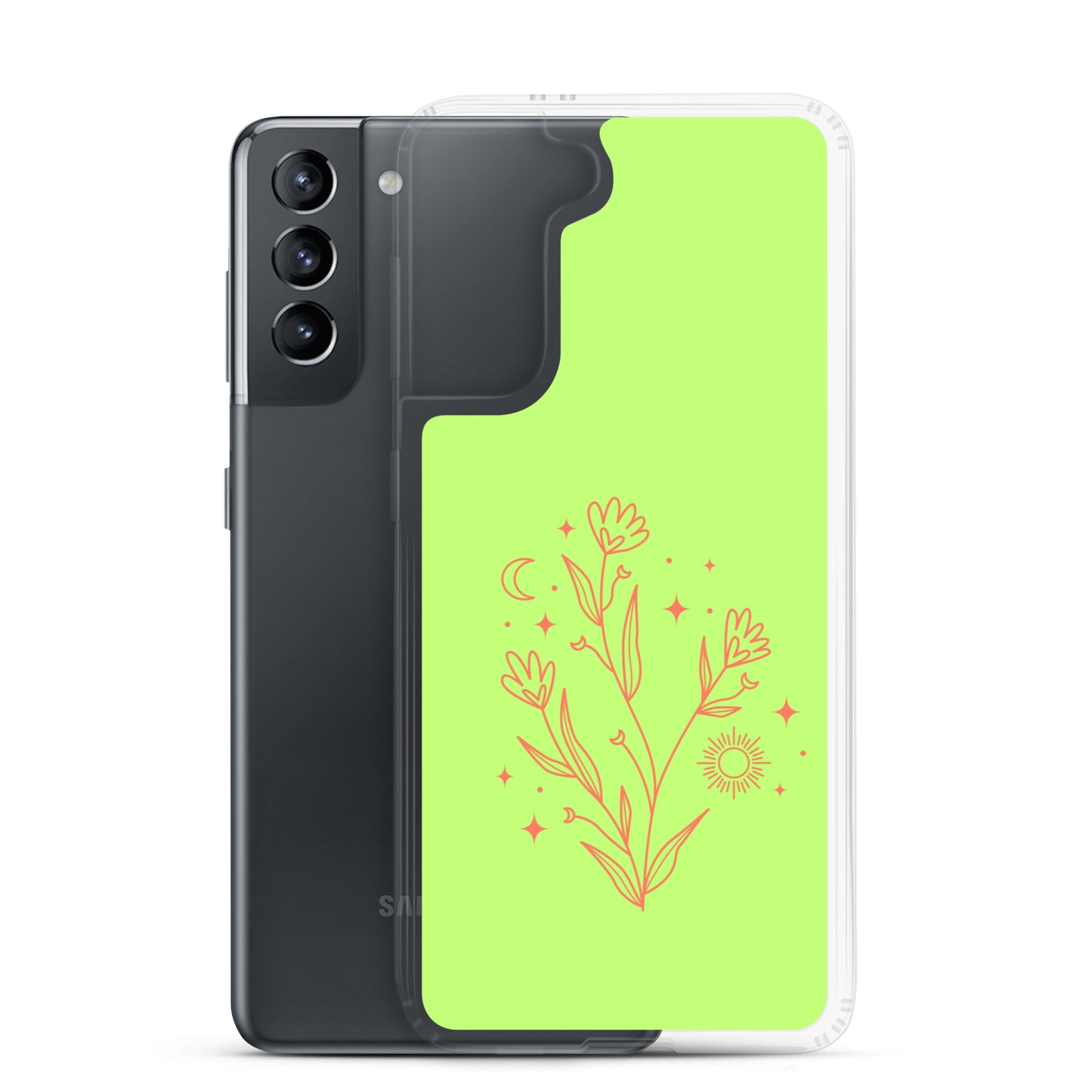 abstract Samsung phone case on a light green Bg