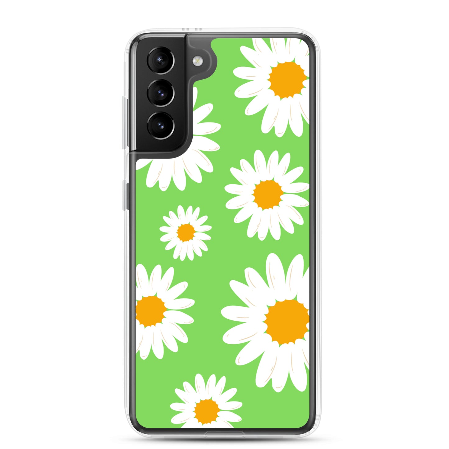 abstract Samsung phone case daisies on a green Bg