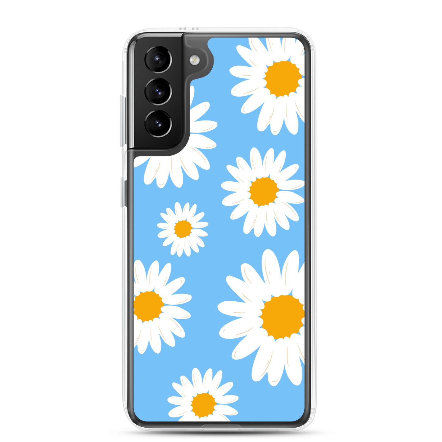 abstract Samsung phone case daisies on a blue Bg