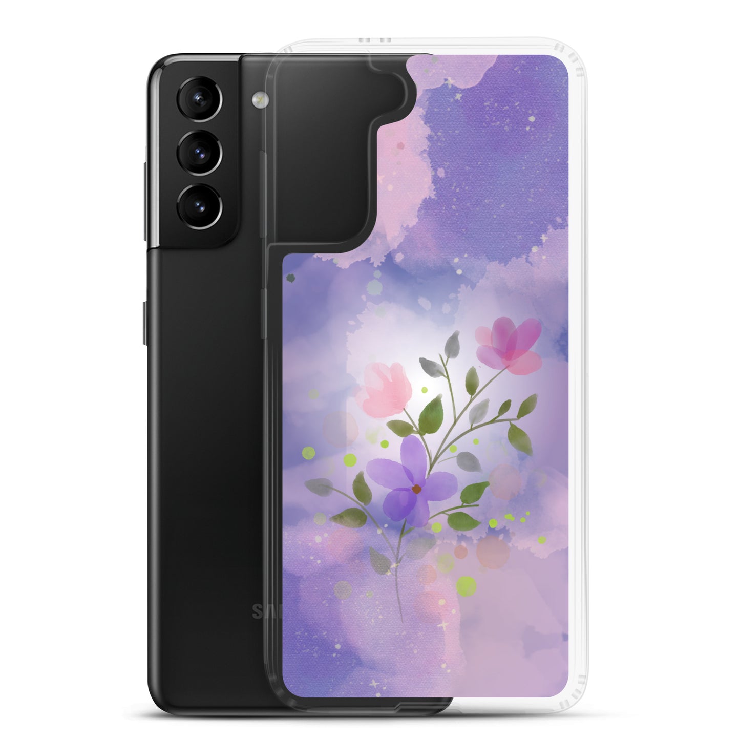 abstract Samsung phone case, flowers on a lilac Bg