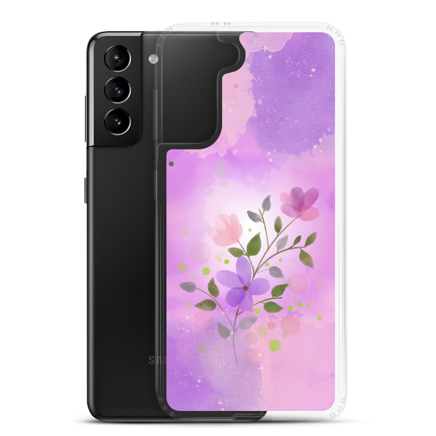 abstract Samsung phone case, flowers on pink Bg